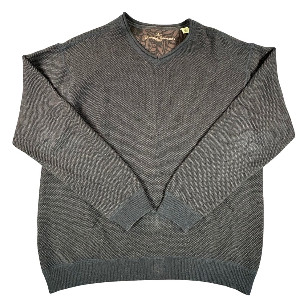 Tommy Bahama Mens V Neck‎ Sweatershirt L Dark Brown Textured Knit Comfort Core